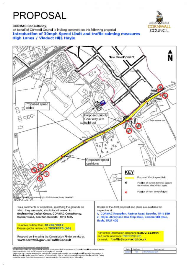 Consultation - Hayle - High Lanes - 30mph speed limit (TRXCP270-69) (Region West)