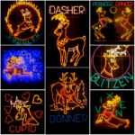 Reindeer montage; Rudolph, Comet, Cupid, Dasher, Donner, Prance and Dancer, Blitzen, Vixen at Angarrack Christmas Lights